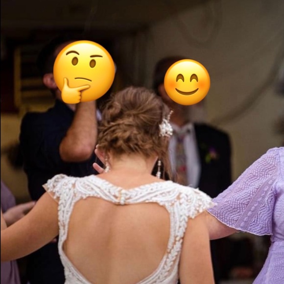 Oleg Cassini Cap-Sleeve Beaded Wedding Dress - Picture 3 of 7